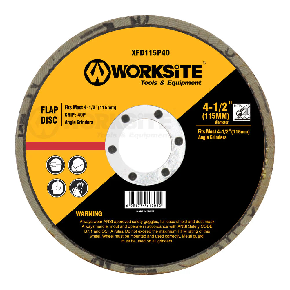 WORKSITE Flap Disc - 4 1/2 inch GRT P80 - high performance: durable, good abrasion resistance. Suitable for Most Electric Grinders - Ideal For Steel, Cast Iron And Sheet Steel. Size: 4.5 inch X 7/8 inch(115*22mm).XFD115P80 WORKSITE Flap Disc - 4 1/2 inch GRT P80 - high performance: durable, good abrasion resistance. Suitable for Most Electric Grinders - Ideal For Steel, Cast Iron And Sheet Steel. Size: 4.5 inch X 7/8 inch(115*22mm).XFD115P80